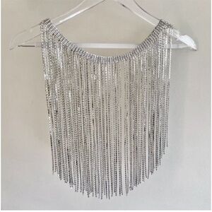 🪞 NWT sparkle chain rhinestone fringe linked skirt in silver